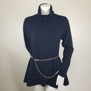Olivia & Grace Sweater Dress Tunic L Black Turtleneck Cashmere Blend Ribbed Cowl